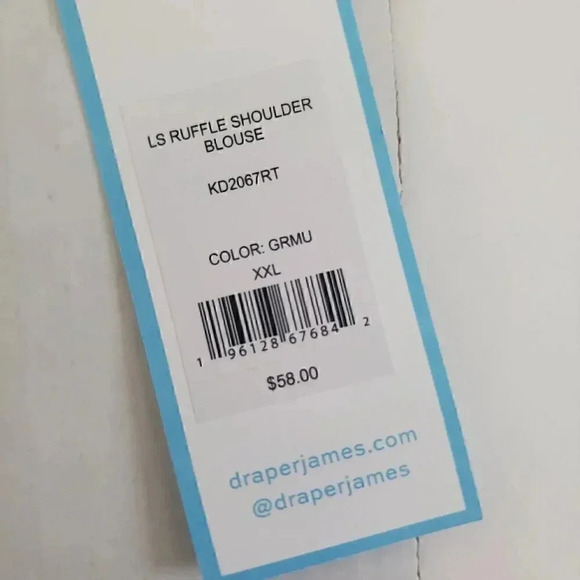 NEW Women's DRAPER JAMES RSVP Shirt XXL Floral Ruffled Smocked‎ Sleeve Mock Neck - Picture 7 of 14